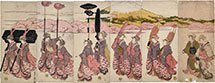Utagawa Toyohiro Beauties Imitating a Daimyo Procession with Mount Fuji